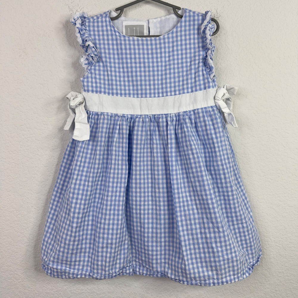 Lil Cactus Dress Girls 5T‎ Blue White Gingham Ruffle Whimsical Playful Summer